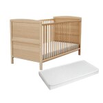 Lit b�b� �volutif en bois avec matelas en bois h�tre verni