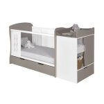 Lit bb volutif plexiglas 70x140 blanc et lin