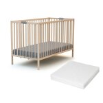 Lit bb pliant en bois htre brut avec matelas