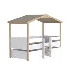 Lit cabane avec 2 tiroirs blanc et bois clair 90x190 cm Lit cabane avec 2 tiroirs blanc et bois clair 90x190 cm