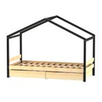 Lit cabane 90x190 2 tiroirs et sommier inclus noir et beige Lit cabane 90x190 2 tiroirs et sommier inclus noir et beige