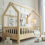 Lit cabane 90x190 barrire et sommier inclus pieds 10 cm beige