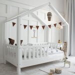 Lit cabane 90x190 barrire et sommier inclus pieds 10 cm - blanc