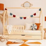 Lit cabane 90x190 barrire sommier et tiroir inclus beige