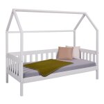 Lit cabane 90x200cm avec barrières en pin massif blanc Lit cabane 90x200cm avec barrières en pin massif blanc