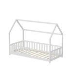 Lit cabane avec barrière blanc (matelas non inclus) 90x190 cm Lit cabane avec barrière blanc (matelas non inclus) 90x190 cm