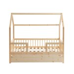 Lit cabane avec barrières pin massif 70x140 sommier + tiroir Lit cabane avec barrières pin massif 70x140 sommier + tiroir