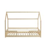 Lit cabane avec barrires pin massif 90x190 sommier inclus