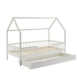 Lit cabane avec barrires pin massif blanc 90x190 tiroir inclus