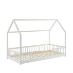Lit cabane avec barrières pin massif blanc 90x190cm sommier Lit cabane avec barrières pin massif blanc 90x190cm sommier