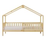 Lit cabane avec barri�re de s�curit� beige, sans matelas