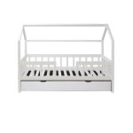 Lit cabane avec barrirre + lit pieds pliants bois blanc 90x190cm