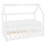 Lit cabane enfant 70x140 cm matelas et barri�re inclus bois blanc