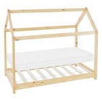 Lit cabane enfant 70x140 cm matelas et sommier inclus bois beige