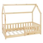 Lit cabane enfant 70x140 cm sommier et barri�re inclus bois beige