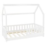 Lit cabane enfant 70x140 cm sommier et barrire inclus bois blanc