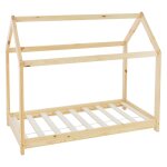 Lit cabane enfant 70x140 cm avec sommier  lattes bois de pin beige
