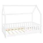 Lit cabane enfant 80x160 cm sommier et barri�re inclus bois blanc