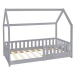Lit cabane enfant 80x160 cm sommier et barri�re inclus bois gris clair