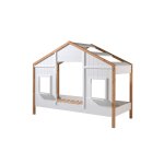 Lit cabane enfant 90x200 avec 2 fentres blanc et bois