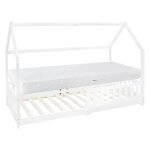 Lit cabane enfant 90x200 cm matelas et barrire inclus bois blanc