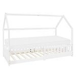 Lit cabane enfant 90x200 cm matelas et barrire inclus bois blanc