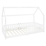 Lit cabane enfant 90x200 cm sommier et barri�re inclus bois blanc