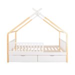 Lit cabane enfant barrire double tiroirs matelas mmoire de forme