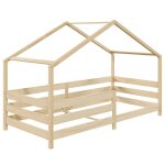 Lit cabane enfant en bois massif coloris naturel, 90 x 190 cm