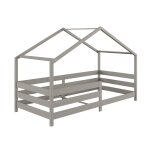 Lit cabane enfant montessori en bois massif gris, 90 x 190 cm