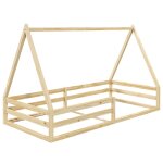 Lit cabane enfant montessori au sol en bois coloris naturel 90 x 190