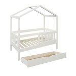 Lit cabane volutif et tiroirs pin massif blanc 70x140