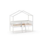 Lit cabane mi - hauteur 90x200 en pin massif blanc