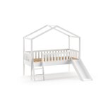 Lit cabane mi - hauteur 90x200 avec toboggan en pin massif blanc Lit cabane mi - hauteur 90x200 avec toboggan en pin massif blanc
