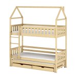 Lit cabane superposé 90x190 sommiers lit gigogne et tiroirs beige Lit cabane superposé 90x190 sommiers lit gigogne et tiroirs beige