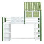 Lit cabane superposé enfants blanc & vert avec toit Lit cabane superposé enfants blanc & vert avec toit