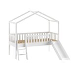 Lit cabane surlev 90x200cm pin blanc avec toboggan