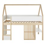 Lit cabane surelev enfant 90x190 blanc et beige