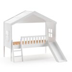 Lit cabane surlev avec toboggan imitation bois blanc 90x200