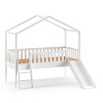 Lit cabane surlev avec toboggan pin massif blanc 90x200