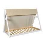 Lit cabane avec toile et sommier, blanc, 90x190 cm