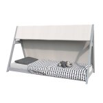 Lit cabane avec toile et sommier, gris, 90x200 cm