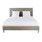 Lit capitonné en lin taupe 180x200 avec sommier à lattes Lit capitonné en lin taupe 180x200 avec sommier à lattes