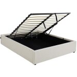 Lit coffre 140x190 cm en tissu boucl� beige avec sommier