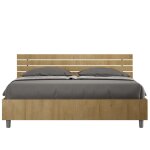 Lit coffre 160x190 tte de lit droite effet bois chne nature