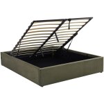 Lit coffre 160x200 cm en velours côtelé vert avec sommier Lit coffre 160x200 cm en velours côtelé vert avec sommier