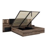 Lit coffre 160x200 sommier chevet led et prise usb inclus naturel Lit coffre 160x200 sommier chevet led et prise usb inclus naturel