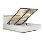 Lit coffre 160x200 sommier inclus avec led stratifiés blanc et bois Lit coffre 160x200 sommier inclus avec led stratifiés blanc et bois