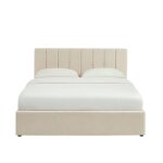 Lit coffre 160x200 tissu beige sommier inclus