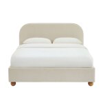 Lit coffre 160x200 tissu chenille beige sommier inclus